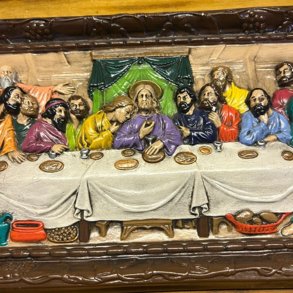Holland Mold The Last Supper Wall hand painted Vtg Ceramic 3D Jesus bible art